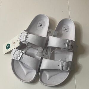 Shade & Shore Silver Double-Buckle Slide Sandals
